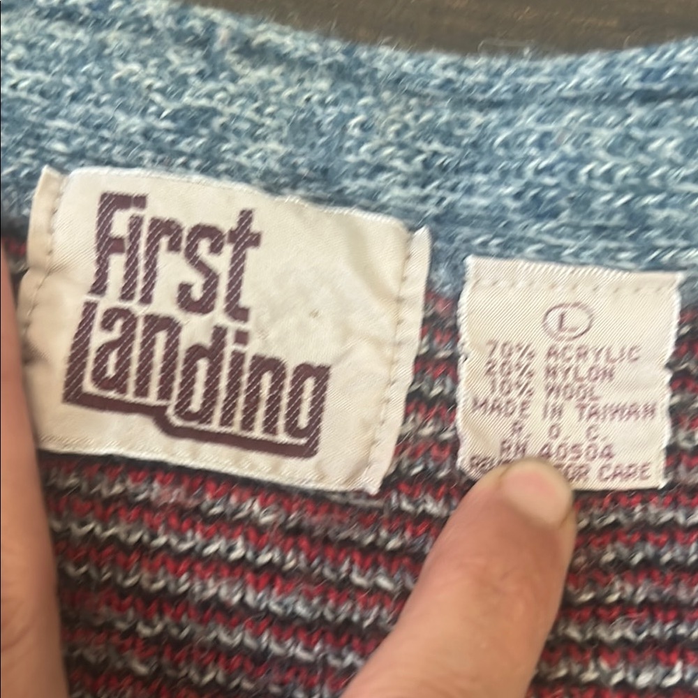 Blue and Red Cardigan Sweater with Southwestern Design - Picture 2 of 3
